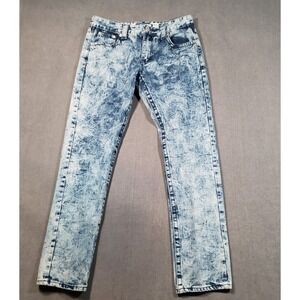 Demolition Jeans Straight Leg Mens 36x32 Blue Acid Wash Embroidered Flap Pocket